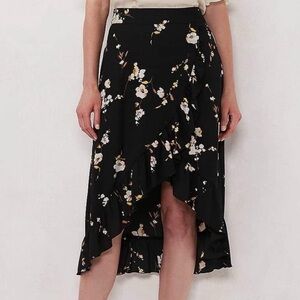 LC Lauren Conrad black floral asymmetric skirt with ruffles size PXS